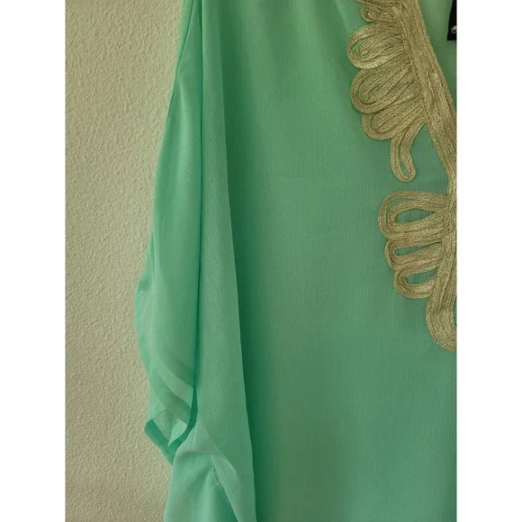 Charlie Paige Womens Turquoise Embroidered One Size Swim Cover Up Tunic Beach - Picture 4 of 11